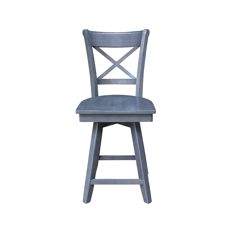 Charlotte Counter Height Wood Stool with 24 in H Swivel Seat in Heather Gray