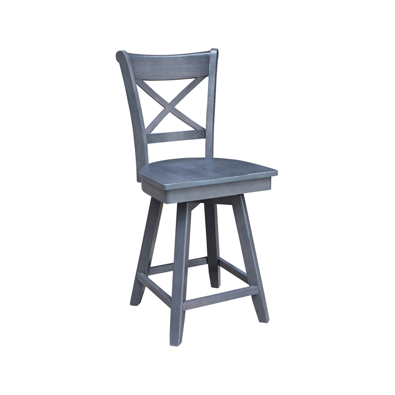 Charlotte Counter Height Wood Stool with 24 in H Swivel Seat in Heather Gray