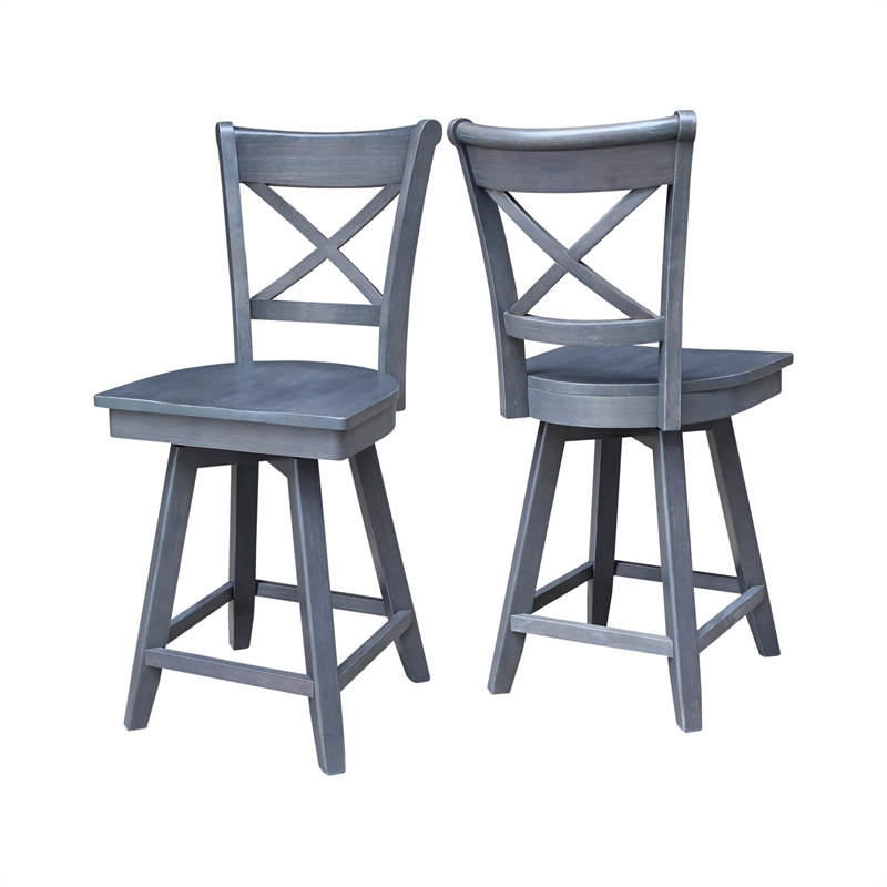 Charlotte Counter Height Wood Stool with 24 in H Swivel Seat in Heather Gray