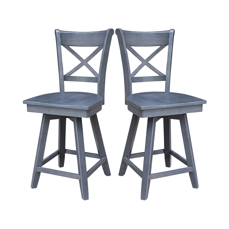 Charlotte Counter Height Wood Stool with 24 in H Swivel Seat in Heather Gray