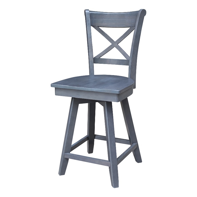 Charlotte Counter Height Wood Stool with 24 in H Swivel Seat in Heather Gray