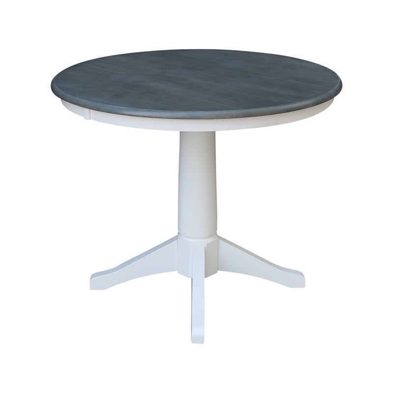 36 in Round Wood Pedestal Dining Table with 4 Chairs in White and Heather Gray