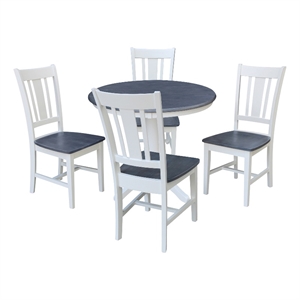 36 in Round Wood Pedestal Dining Table with 4 Chairs in White and Heather Gray