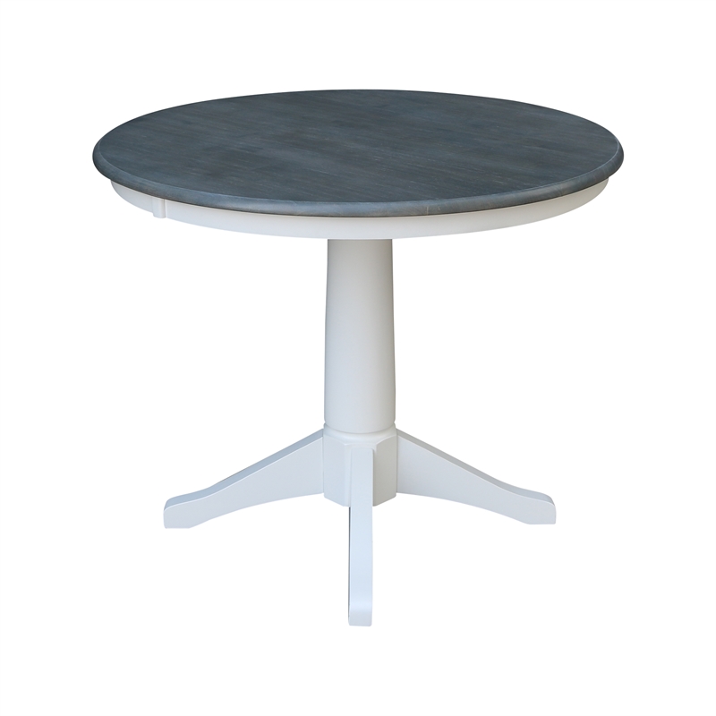 36 in Round Wood Pedestal Dining Table with 4 Chairs in White and Heather Gray