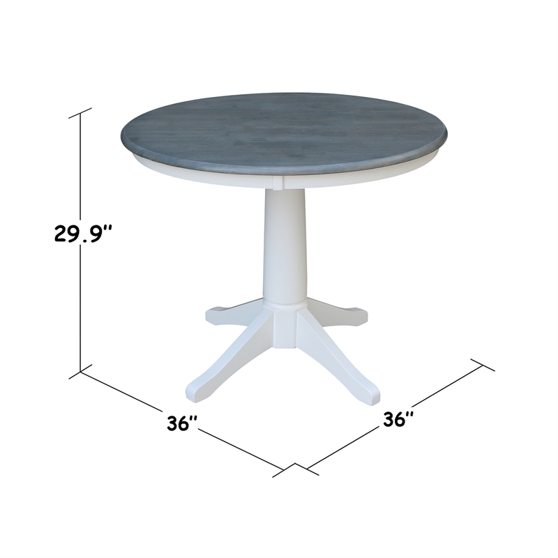 36 in Round Wood Pedestal Dining Table with 4 Chairs in White and Heather Gray