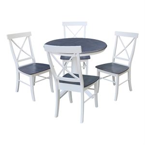 36 in Round Wood Pedestal Dining Table with 4 Chairs in White and Heather Gray