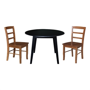 42&quot Round Solid Wood Dual Drop Leaf Table with 2 Chairs in Black