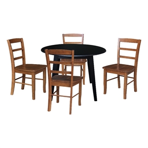 42&quot Round Solid Wood Dual Drop Leaf Table with 4 Chairs in Black