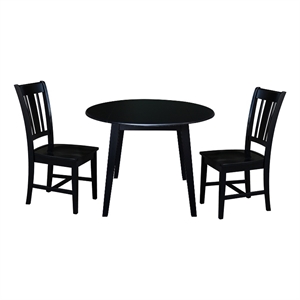 42&quot Round Solid Wood Dual Drop Leaf Table with 2 Chairs in Black
