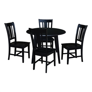 42&quot Round Solid Wood Dual Drop Leaf Table with 4 Chairs in Black