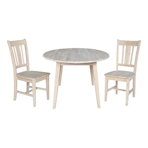 42&quot Round Solid Wood Dual Drop Leaf Table with 2 Chairs in Unfinished
