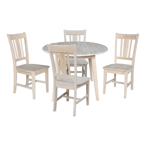 42&quot Round Solid Wood Dual Drop Leaf Table with 4 Chairs in Unfinished