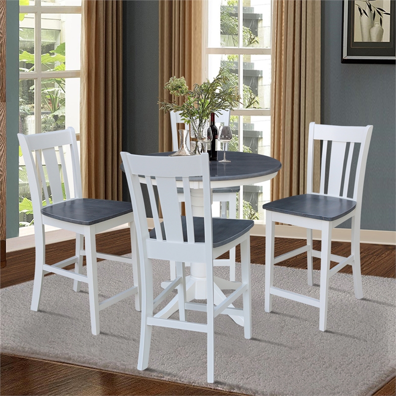 36 in Wood Counter Height Dining Table with 4 Stools in White/Heather Gray