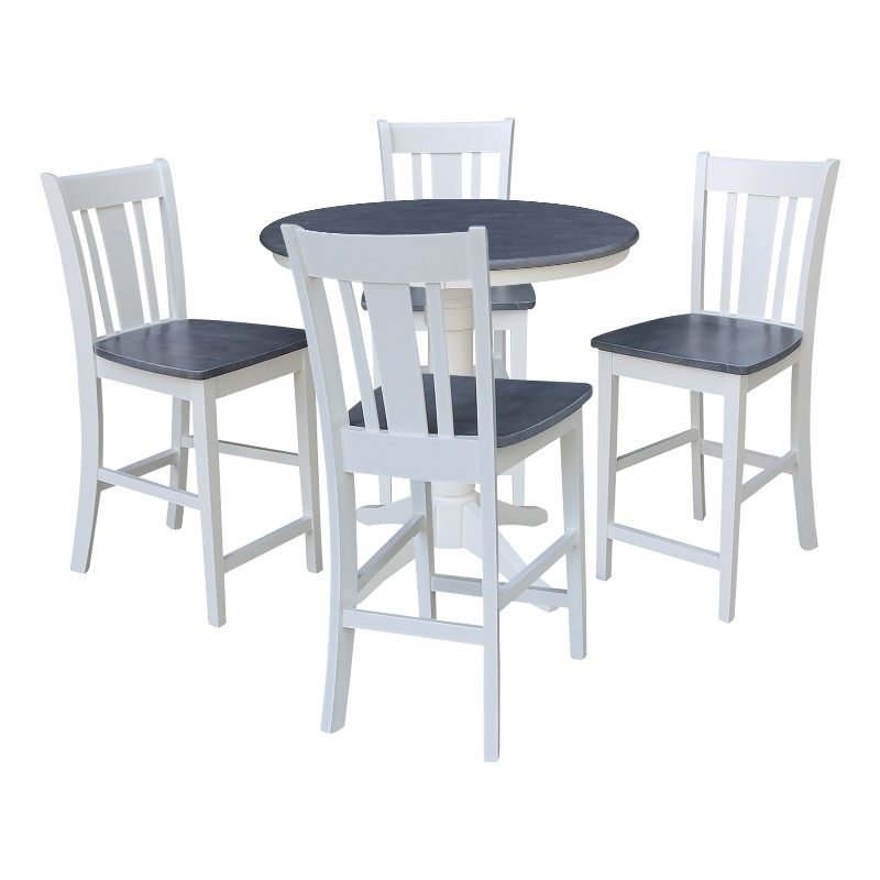 36 in Wood Counter Height Dining Table with 4 Stools in White/Heather Gray