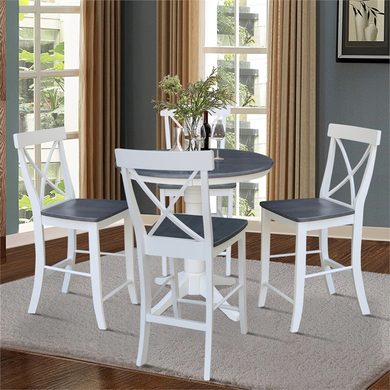36 in Wood Counter Height Dining Table with 4 Stools in White/Heather Gray