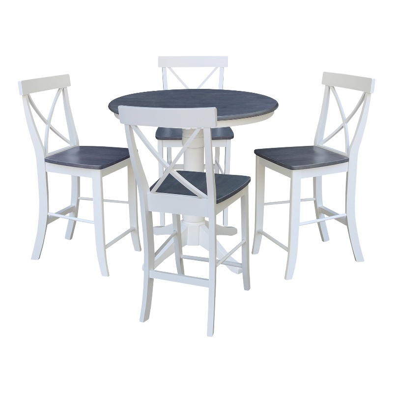 36 in Wood Counter Height Dining Table with 4 Stools in White/Heather Gray