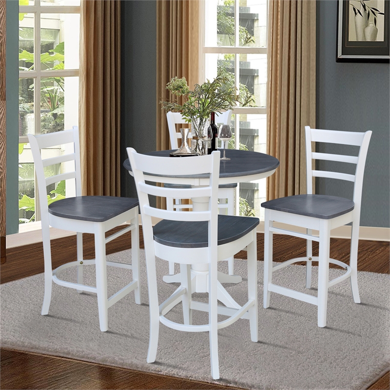36 in Wood Counter Height Dining Table with 4 Stools in White/Heather Gray