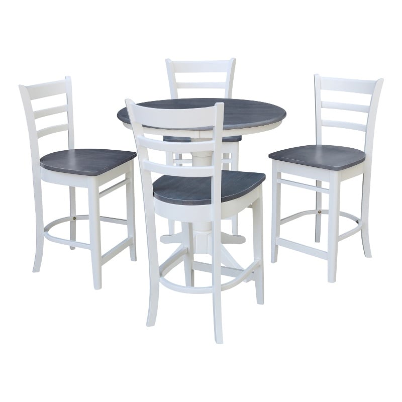36 in Wood Counter Height Dining Table with 4 Stools in White/Heather Gray