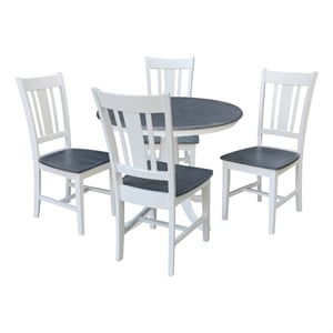36 in Wood Dining Table with 4 San Remo Chairs in White/Heather Gray