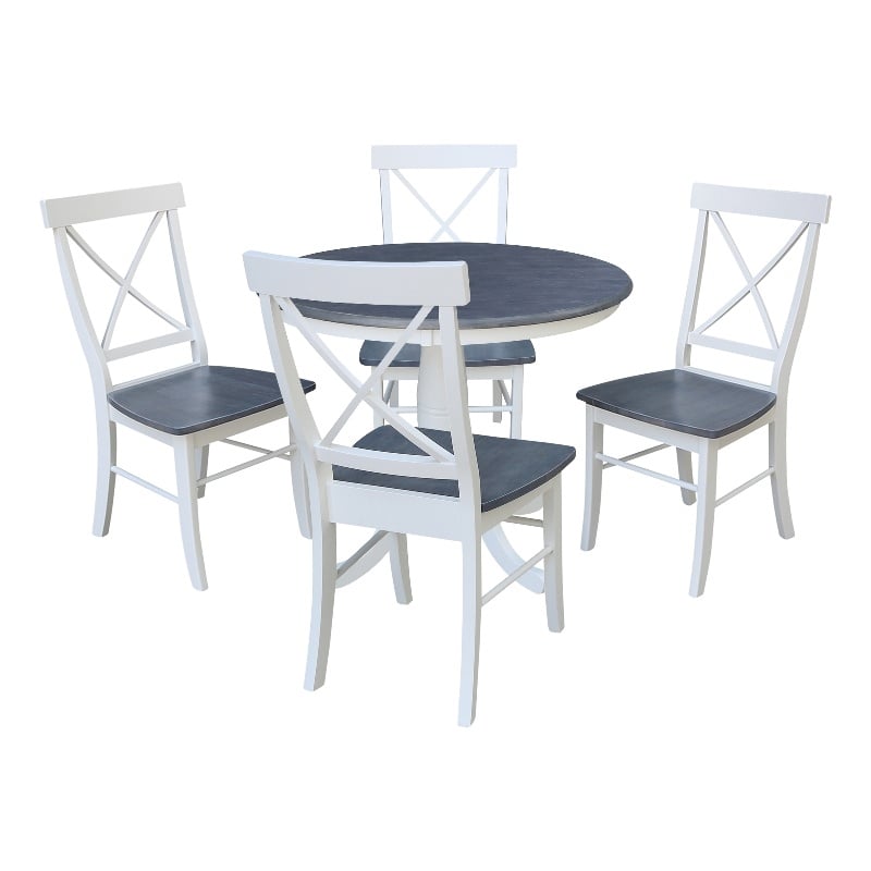 36 in Wood Dining Table with 4 X-back Chairs in White/Heather Gray