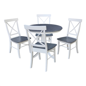 36 in Wood Dining Table with 4 X-back Chairs in White/Heather Gray