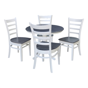 36 in Wood Dining Table with 4 Emily Chairs in White/Heather Gray