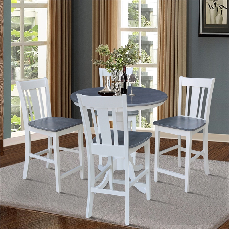 36 in Gathering Height Dining Table with 4 San Remo Stools in White/Heather Gray