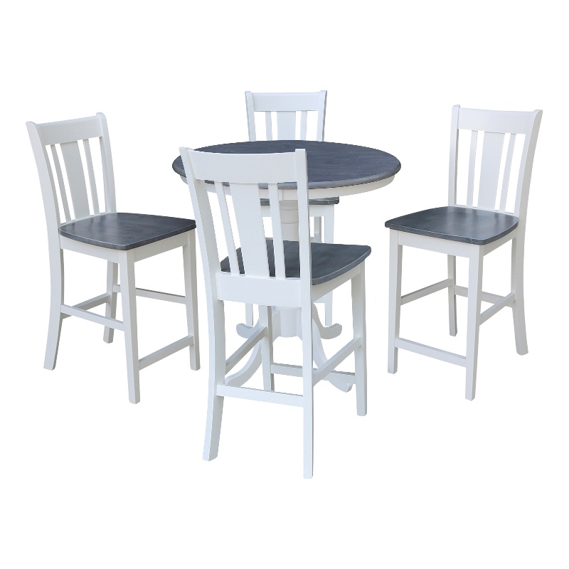 36 in Gathering Height Dining Table with 4 San Remo Stools in White/Heather Gray