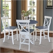 36 in Gathering Ht Wood Dining Table with 4 X-back Stools in White/Heather Gray