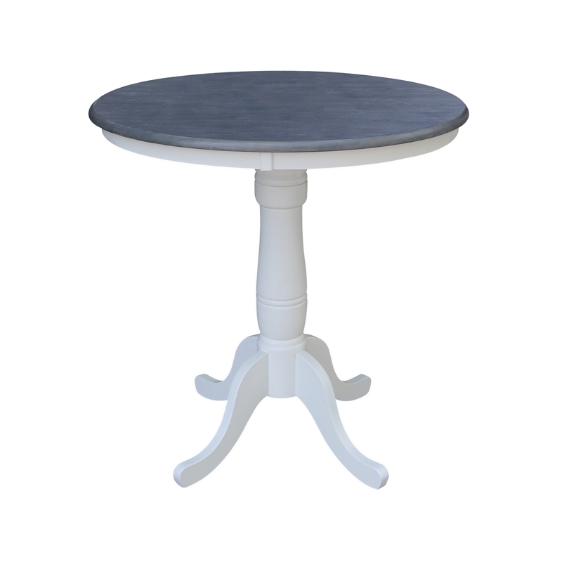 36 in Gathering Ht Wood Dining Table with 4 X-back Stools in White/Heather Gray