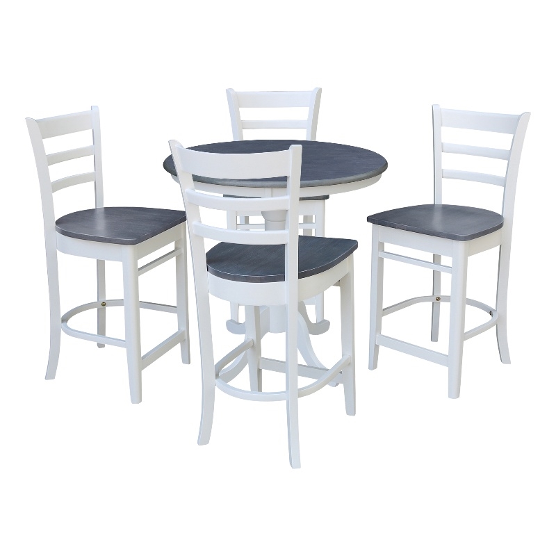 36 in Gathering Ht Wood Dining Table with 4 Emily Stools in White/Heather Gray