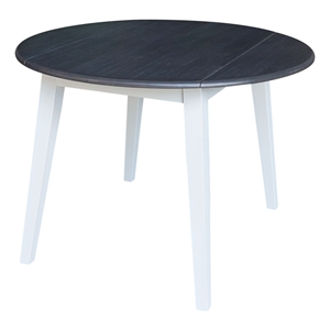 42&quot Round Solid Wood Dual Drop Leaf Table in White and Heather Gray