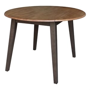 42&quot Round Solid Wood Dual Drop Leaf Table in Hickory and Washed Coal