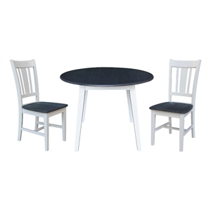 42&quot Round Solid Wood Dual Drop Leaf Table with 2 Chairs in White/Heather Gray