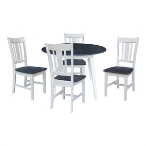 42&quot Round Solid Wood Dual Drop Leaf Table with 4 Chairs in White/Heather Gray