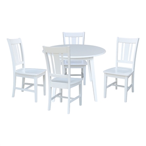 42&quot Round Solid Wood Dual Drop Leaf Table with 4 Chairs in White
