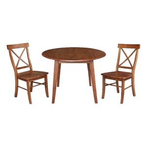 42&quot Round Solid Wood Dual Drop Leaf Table with 2 Chairs in Distressed Oak