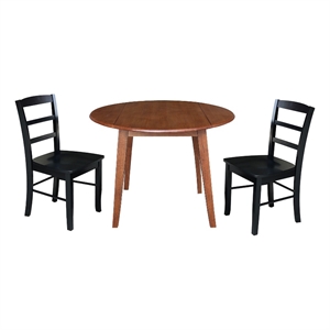 42&quot Round Solid Wood Dual Drop Leaf Table with 2 Chairs in Distressed Oak