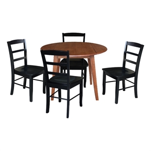 42&quot Round Solid Wood Dual Drop Leaf Table with 4 Chairs in Distressed Oak