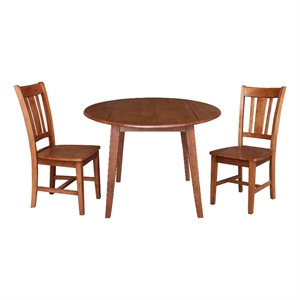 42&quot Round Solid Wood Dual Drop Leaf Table with 2 Chairs in Distressed Oak