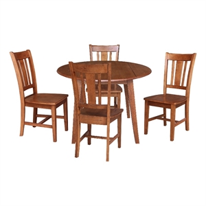 42&quot Round Solid Wood Dual Drop Leaf Table with 4 Chairs in Distressed Oak