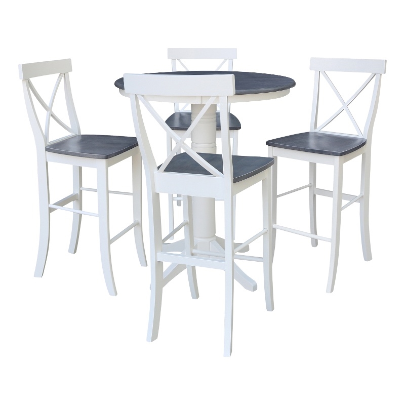 36 in Wood Bar Height Dining Table with 4 X-back Stools in White/Heather Gray