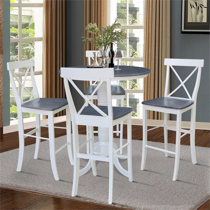 36 in Gathering Height Dining Table with 4 Xback Barstools in White/Heather Gray