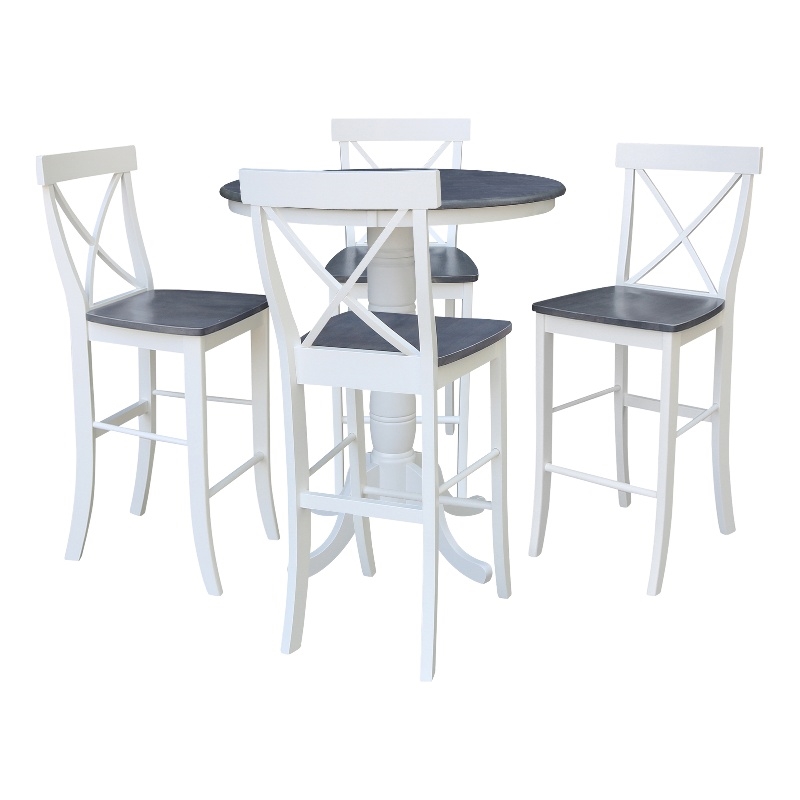 36 in Gathering Height Dining Table with 4 Xback Barstools in White/Heather Gray