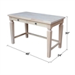 International Concepts Vista Solid Wood Desk with 2 Drawers in Unfinished
