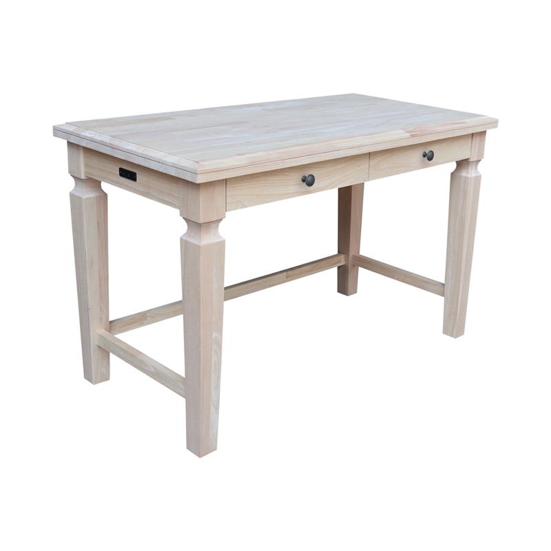 International Concepts Vista Solid Wood Desk with 2 Drawers in Unfinished