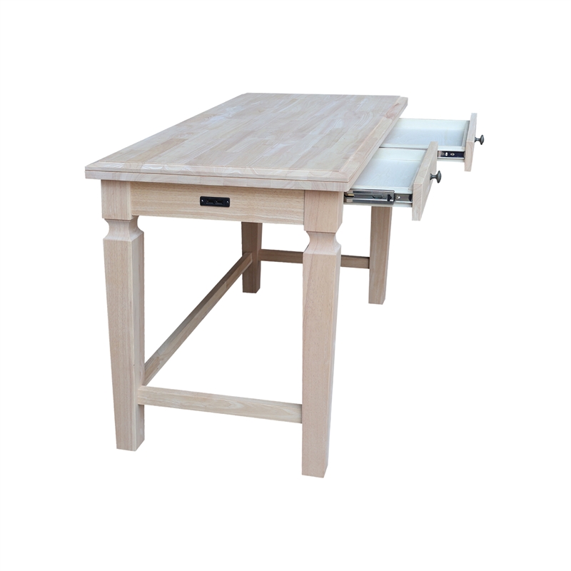 International Concepts Vista Solid Wood Desk with 2 Drawers in Unfinished