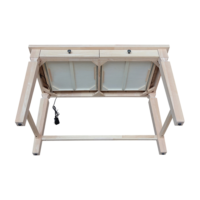 International Concepts Vista Solid Wood Desk with 2 Drawers in Unfinished