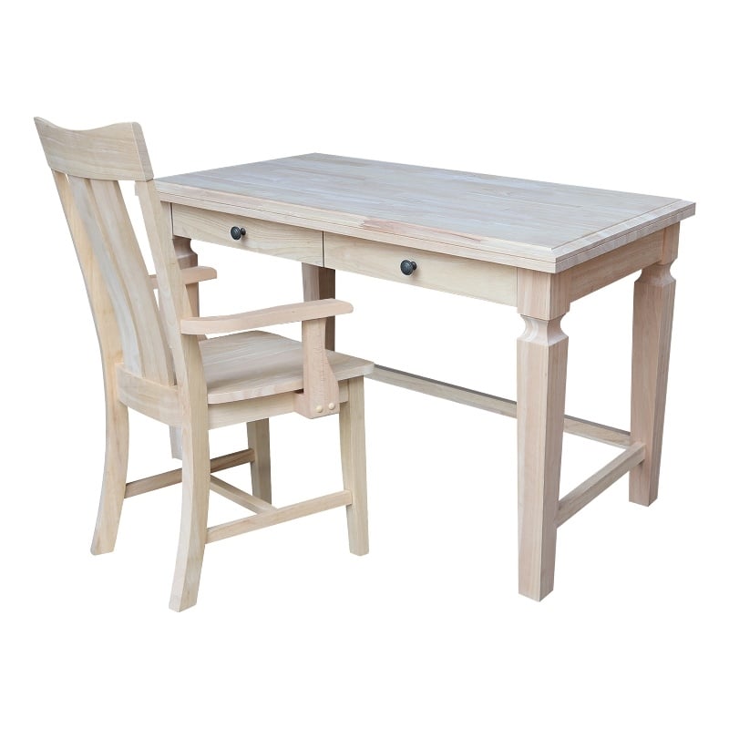Vista Solid Wood Desk with 2 Drawers and Chair in Unfinished