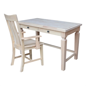 Vista Solid Wood Desk with 2 Drawers and Chair in Unfinished